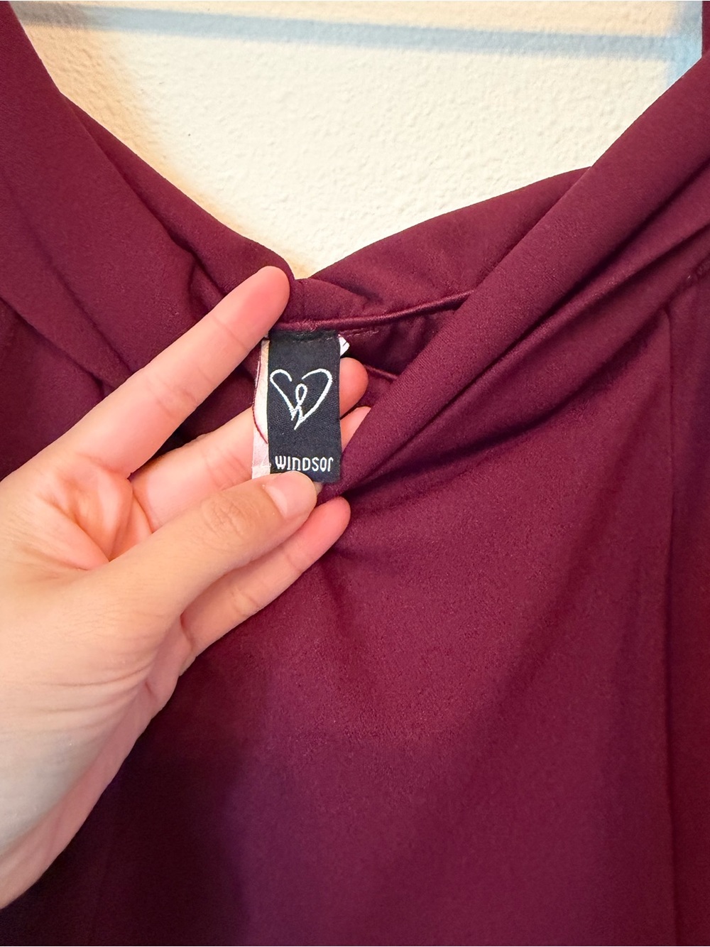 Windsor Off-the-Shoulder Burgundy Evening Gown with Thigh Slit - Picture 5 of 6